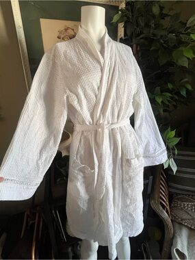 Oscar De La Renta Cotton Textured Waffle Kimono Robe